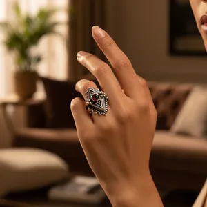 Anillo de Plata 925 con Granate para Mujer, Corte Princesa, Corte Esmeralda, Topacio, Piedra Natural, Joyería de Corte, Regalo para Mujer - Product Image 1