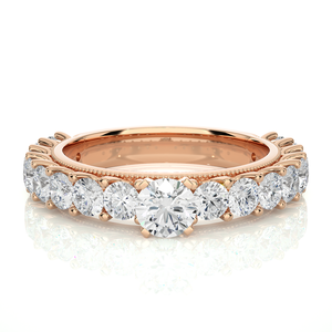 Anillo de Compromiso de Oro Rosa con Cuentas y Moissanita de 3 Quilates, Corte Redondo - Product Image 1