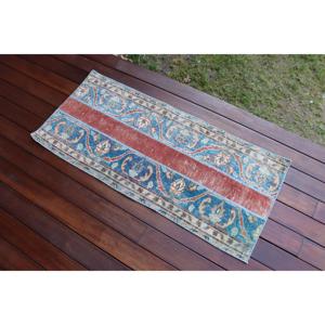 Alfombra Turca de 1.7x3.8 pies, Alfombra Pequeña Vintage, Alfombra Azul Sólida - Product Image 3