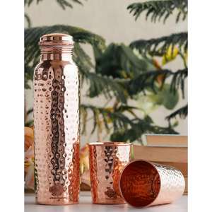 High Quality Ayurvedic Copper <b>Bottle</b> and Glass <b>Set</b> with Natural Detox Water Storage and Food Safe for Office and <b>Travelling</b> Use - Product Image 1