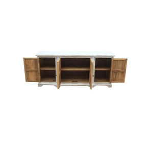Modern 4-Door <b>Sideboard</b> Carved Mango Wood White Distressed Finish for Dining Bedroom Hotel Hospital Use Featuring <b>Storage</b> Design - Product Image 4