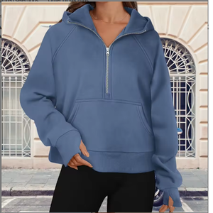 Sudadera Extra Grande para Mujer, Media Cremallera, Algodón y Poliéster, Hombros Caídos, Mangas Largas, Cuello con Cierre de 1/4 - Product Image 1