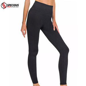 Leggings de yoga pour femmes sur mesure en gros, longueur totale, spandex/polyester, extensible dans les quatre sens, respirant, séchage rapide, noir uni, taille basse - Product Image 5
