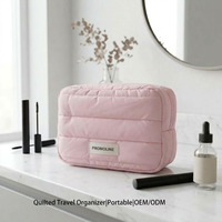 Pochette de maquillage matelassée avec fermeture éclair, organiseur de voyage pour les produits de beauté, les soins de la peau et les articles de toilette