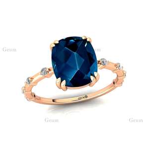 Luxury Elegant Unisex Wedding Engagement Rings Solid Gold <b>Cushion</b> Cut London Blue Topaz Diamond High Quality Shiny Casual Party - Product Image 6