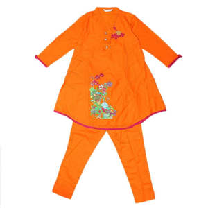 ชุดสูท 2 ชิ้นปักลายสำหรับเด็กผู้หญิง - สีส้ม - Product Image 1