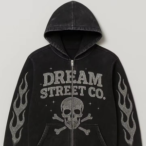 <b>Black</b> acid wash <b>zip</b> <b>up</b> <b>hoodie</b> 450 gsm - Product Image 1