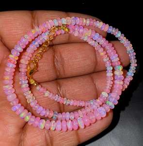 High Quality Natural Ethiopian <b>Pink</b> Opal Smooth Rondelle Beads Handcrafted TASBIYA GEMS Third Party Certified <b>Necklace</b> Ready - Product Image 2
