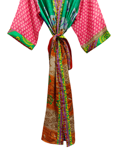 ชุดกิโมโนผ้าไหมยาวลายดอกไม้ผ้าไหมส่าหรีสไตล์วินเทจชุดคลุมส่าหรีสำหรับปาร์ตี้ชายหาดทำมือชุดกิโมโนผ้าไหมอินเดีย - Product Image 4