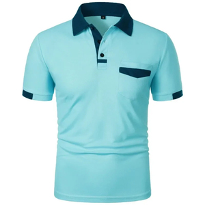 Camiseta deportiva informal de verano para hombre, manga corta, bloque de Color para Polo, bolsillo, estampado a rayas, tejido para uso diario, ropa de calle - Product Image 4