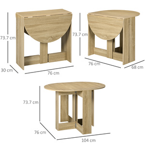 Table à manger pliante HOMCOM avec 2 rabats, table console en bois peu encombrante, chêne - Product Image 3