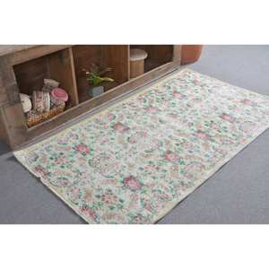 Alfombra turca clásica Beige verde Vintage 3,4X6,1 pies de látex de algas marinas de lana para el hogar, sala de estar, rectángulo de retazos para adolescentes - Product Image 2