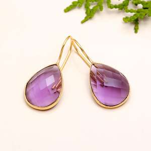 Boucles d'oreilles pendantes en argent 925 plaqué or avec améthyste violette facettée classique en gros pour mariage, fête ou cadeau - Product Image 2