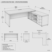 Bureau de direction contemporain en L, table de direction de luxe en noyer avec armoire latérale de rangement, durable et modulaire, pour usage commercial