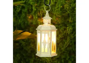 Lanterne en métal de conception moderne blanche suspendue à la main décoration de la maison utilisation intérieure Durable aux chandelles romantique saint valentin - Product Image 3