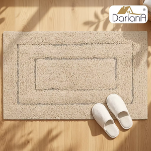 DarianA Softa Recycled Cotton Rug Beige Border Tufted Washable Indoor <b>Floor</b> <b>Mat</b> 45x75 cm - Product Image 5