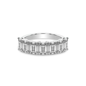 Bague large à sept pierres taille émeraude en diamant de laboratoire 1,00 ct Tw, or massif 14K, couleur FG, clarté VS, 7 diamants, large bande de présence - Product Image 3