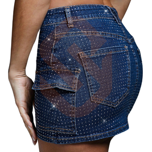 กระโปรงยีนส์กับหินเอวสูงขนาดใหญ่พิเศษกระโปรงยีนส์สีฟ้าขนาดเล็กสำหรับเทศกาลตะวันตก - Product Image 6