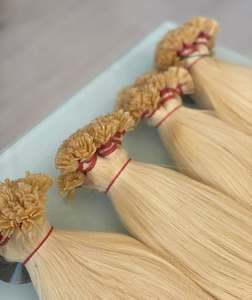 Blonde pointe plate Extensions de cheveux humains vietnamiens Technique russe Traitement slave Vierge Texture soyeuse douce exportation d'usine - Product Image 2