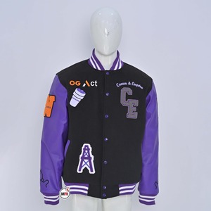 Veste de baseball personnalisée de haute qualité pour hommes respirant laine Polyester cuir manches automne Varsity Style College Blank Bomber Plain - Product Image 1