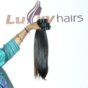 Venta al por mayor de extensiones de cabello humano virgen natural negro de calidad cutícula alineada doble trama mechones rectos máquina vietnamita - Product Image 1