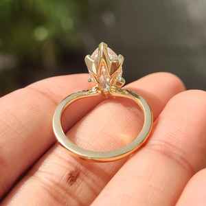 Elongated Marquise Lab Grown Diamond Solitaire <b>Ring</b> with Diamond Pave Band in 14K Yellow Gold Modern Bridal Wedding Fine Jewelry - Product Image 4