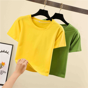 T-shirt femme coupe ajustée en coton/bambou bouffée d'été à la mode doux luxe Gym uni tissé Logo décontracté séchage rapide respirant - Product Image 5