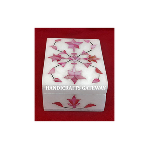 2023 antiguo superventas lujo mármol blanco Color Rosa madre de perla incrustaciones joyero hermosa caja de regalo de trabajo de arte indio - Product Image 1