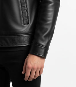 High Quality <b>Men</b> <b>Black</b> Leather Jacket Premium <b>Real</b> Cowhide Slim Fit Harrington Style <b>Men</b> Casual Zipper Wholesale OEM Vendor - Product Image 6