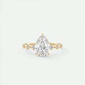 Bague en diamant de laboratoire taille poire avec pierre d'accent ronde et halo caché, or jaune pur 14 carats, bague délicate pour femmes - Product Image 1