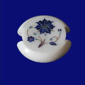 ชุดถาดรองแก้วหินอ่อนสีขาวทำด้วยมือแบบฝังลายดอกไม้งานหรูหราของตกแต่งบ้านที่รองแก้วหินเซรามิกใช้เป็นโต๊ะที่สมบูรณ์แบบ - Product Image 4