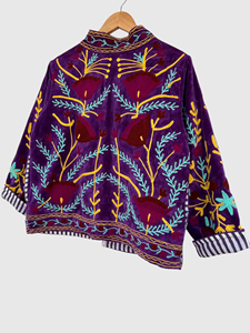 Veste en velours violet brodée, manches longues, col mandarin, broderie florale faite à la main, vêtement d'automne pour adulte - Product Image 5