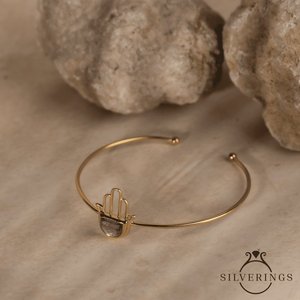 Silverings Pulsera Ajustable de Plata de Ley 925 con Hamsa de la Suerte y Labradorita Dorada con Engaste de Bisel, Regalo - Product Image 5