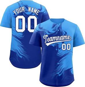 Camisa de béisbol de color degradado personalizada Uniforme deportivo impreso digital con logotipo cosido personalizado y nombre para hombres y niños - Product Image 2