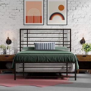 Base de Cama Moderna de Metal Negro con Cabecera y Piecera, Estructura de Acero Resistente, No Requiere Somier - Product Image 2