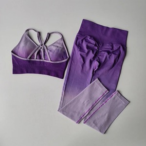 Femmes taille haute Fitness costume nouveau dégradé ensemble de gymnastique beauté dos soutien-gorge pêche hanche Leggings solide motif avant Logo-2Piece Yoga ensemble - Product Image 5