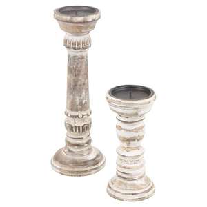 Antique Mango <b>Wood</b> Whitewash <b>Pillar</b> <b>Candle</b> Stand <b>Holder</b> - Product Image 6