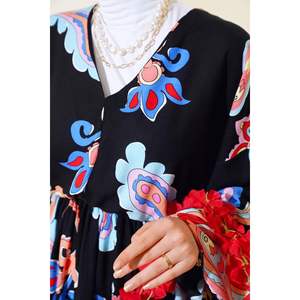 V Neck <b>Elastic</b> Waist Dress Black - Product Image 4