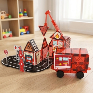 Blocs de construction magnétiques sur le thème de la station de pompiers avec camion de pompiers, jouet éducatif 3D DIY STEM, vente en gros, ASTM EN71 CPC CE ABS - Product Image 2