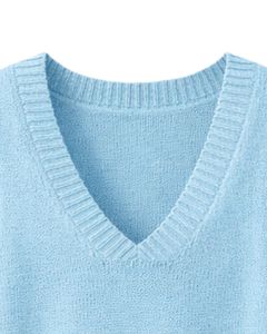 Light Blue <b>Womens</b> Knitted Sleeveless <b>Sweater</b> <b>Vest</b> V Neck Soft Acrylic Winter Layering Casual Custom Manufacturer OEM WholesaleEx - Product Image 5