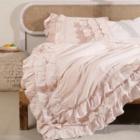 Housse de couette en lin français personnalisée ODM/OEM pour lit Queen, certifiée OEKO-TEX, rose clair, tissée 300TC, avec volants