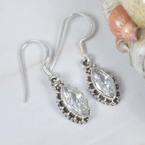 Boucles d'oreilles pendantes personnalisées en argent sterling 925 de haute qualité, style vintage, avec topaze blanche taille brillant marquise, bijoux raffinés pour soirée - Product Image 1