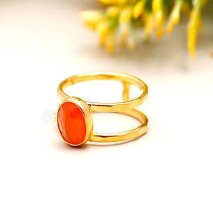 แหวนอัญมณีรูปวงรีชุบทองโรเดียม14K ทำด้วยมือสีเงินสเตอร์ลิงสีส้มโอนิกซ์925สำหรับงานแต่งงานขายส่ง - Product Image 2