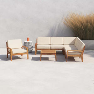 เก้าอี้โซฟาเข้ามุมพร้อมโต๊ะกาแฟทำจากไม้สักที่คัดสรรมาพร้อมเบาะรองนั่งสีธรรมชาติเหมาะสำหรับการใช้งานกลางแจ้ง - Product Image 4