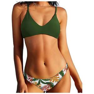 Bikini con estampado de leopardo Diseño de cuerda simple con decoración de encaje Acento de diamantes de imitación Traje de baño de verano de dos piezas Ropa de playa - Product Image 4