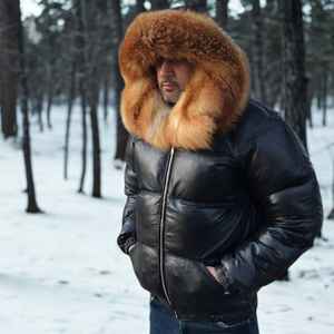 Veste matelassée thermique réversible à capuche en cuir d'agneau véritable de qualité supérieure, conçue pour protéger des vents glacés, assurant chaleur respirante - Product Image 2