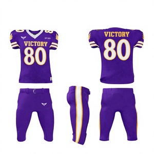ชุดยูนิฟอร์มอเมริกันฟุตบอลสีม่วงทองแบบกำหนดเอง เสื้อและกางเกงแบบซับลิเมชั่น ระบายอากาศได้ดี ชุดกีฬาทีม ดีไซน์พรีเมียม - Product Image 1