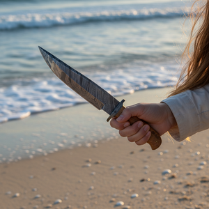 Cuchillos de caza de acero D2 hechos a mano personalizados con mango de madera Cuchillo Bowie de alto pulido con Funda de cuero. - Product Image 4