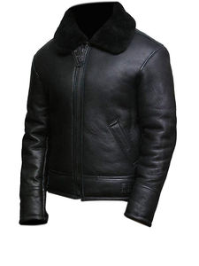 Chaqueta Bomber de Cuero Negra, Estilo B3, en Piel de Oveja Genuina, con Solapa de Piel y Cuello de Borrego, Diseño con Ajustadores en la Cintura - Product Image 3
