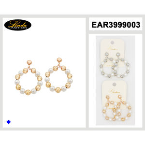 Pendientes de Aro con Perlas de Imitación Linda Fashion, Chapados en Oro, Joyería de Fiesta para Mujer, Estilo Geométrico - Product Image 1